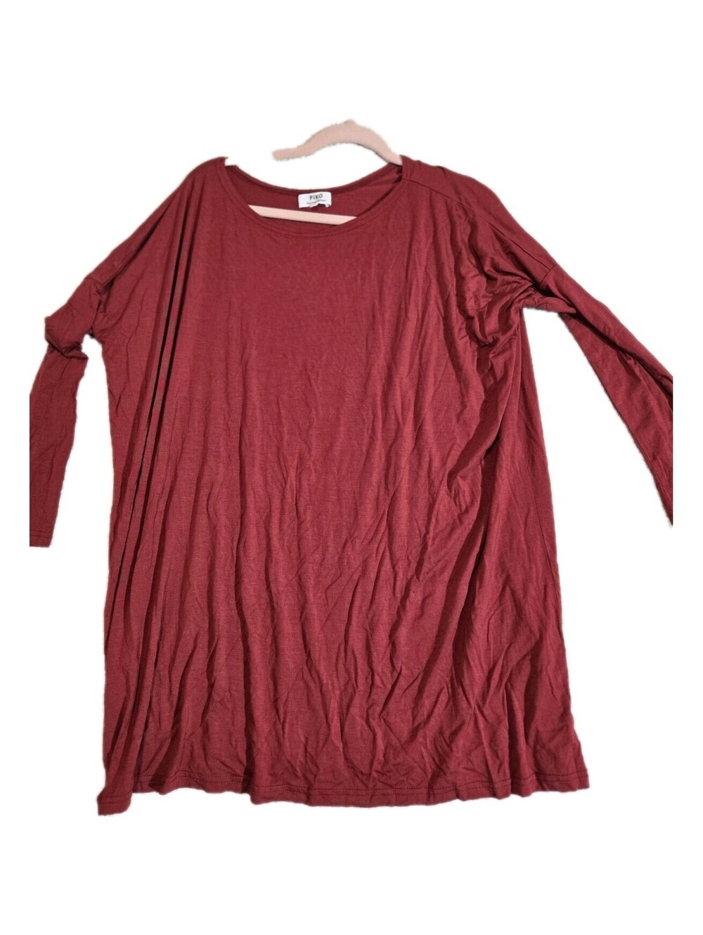 Piko Women's Sz S 3/4 Sleeve Burgundy Tunic Bamboo/spandex